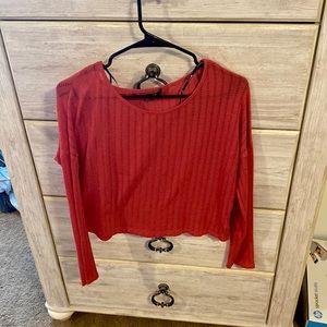 Long sleeve coral colored crop top